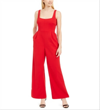 Calvin Klein Women's Sleeveless Square Neck Evening Jumpsuit Red Size 2