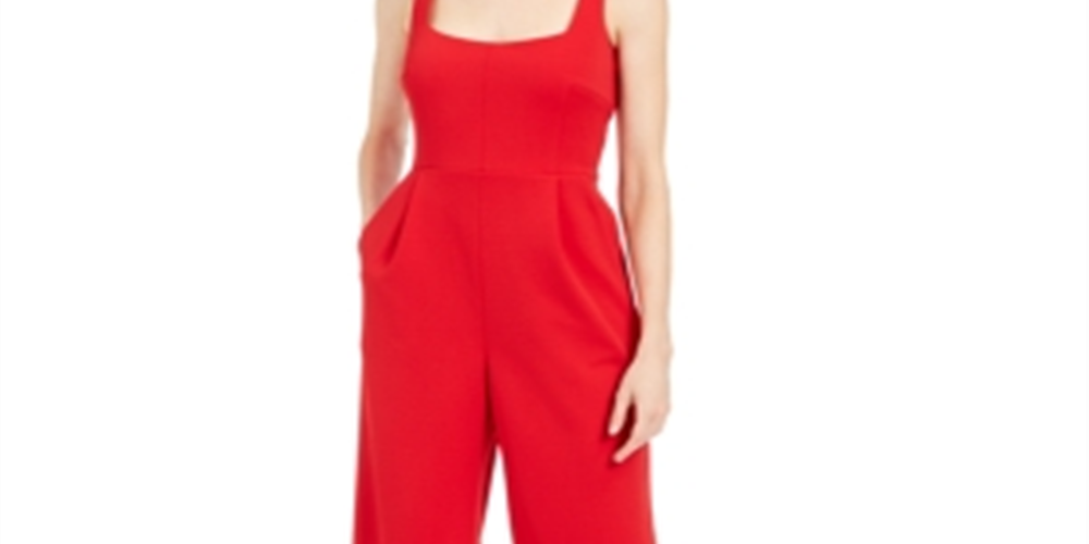 Calvin Klein Women's Sleeveless Square Neck Evening Jumpsuit Red Size 2