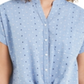 CHARTER CLUB Womens Blue Tie Front Polka Dot Short Sleeve Split Button up Top XS