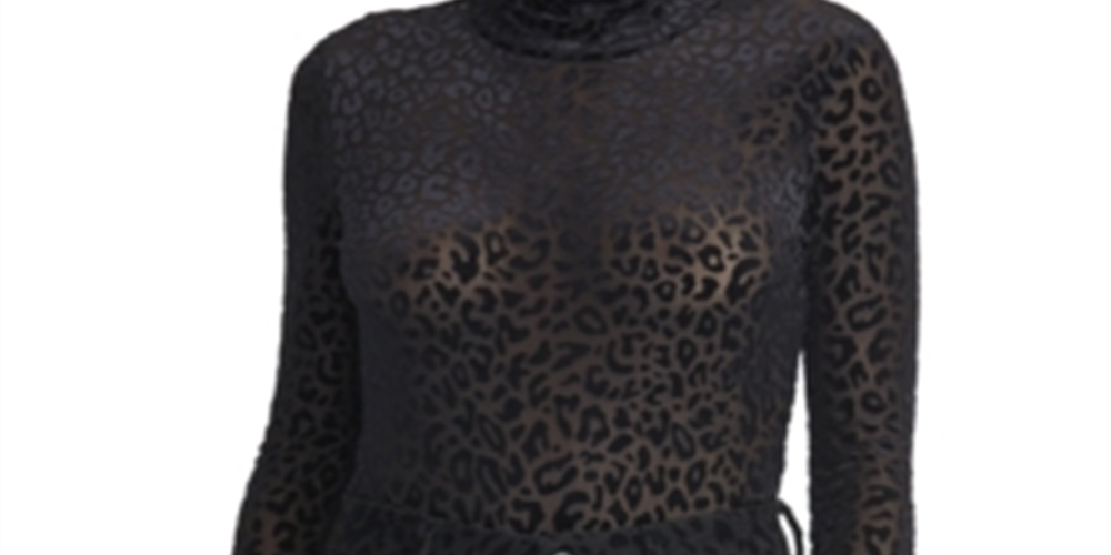 Rachel Roy Women's Val Flocked Turtleneck Top Black Size XX-Large