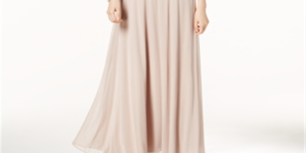 R & M Richards Women's Draped & Ruched Shimmer Gown Brown Size 14