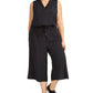 Ideology Women's Plus Sleeveless Drawstring Waist Cropped Jumpsuit Black Size 1X