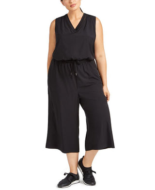 Ideology Women's Plus Sleeveless Drawstring Waist Cropped Jumpsuit Black Size 1X
