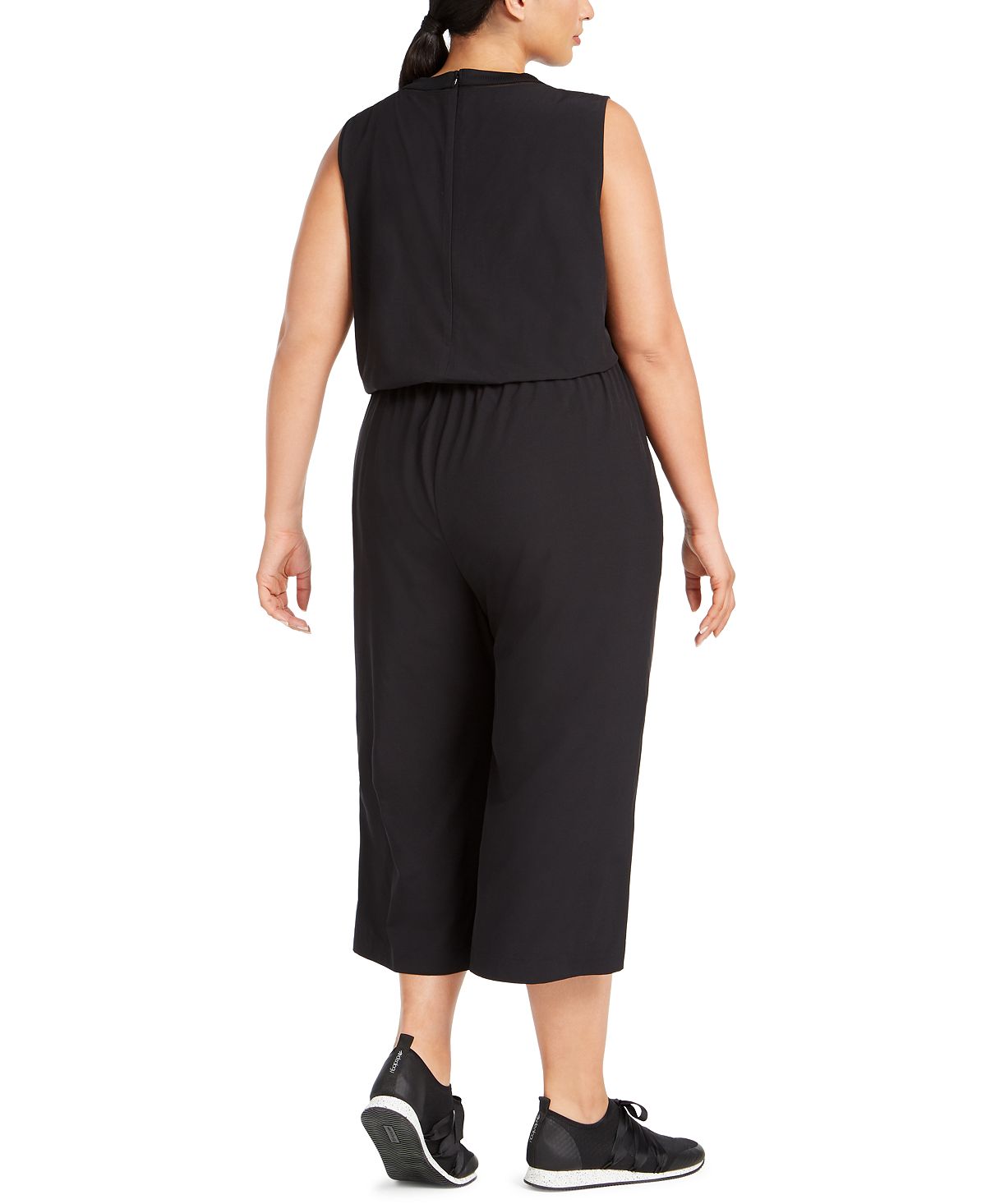 Ideology Women's Plus Sleeveless Drawstring Waist Cropped Jumpsuit Black Size 1X