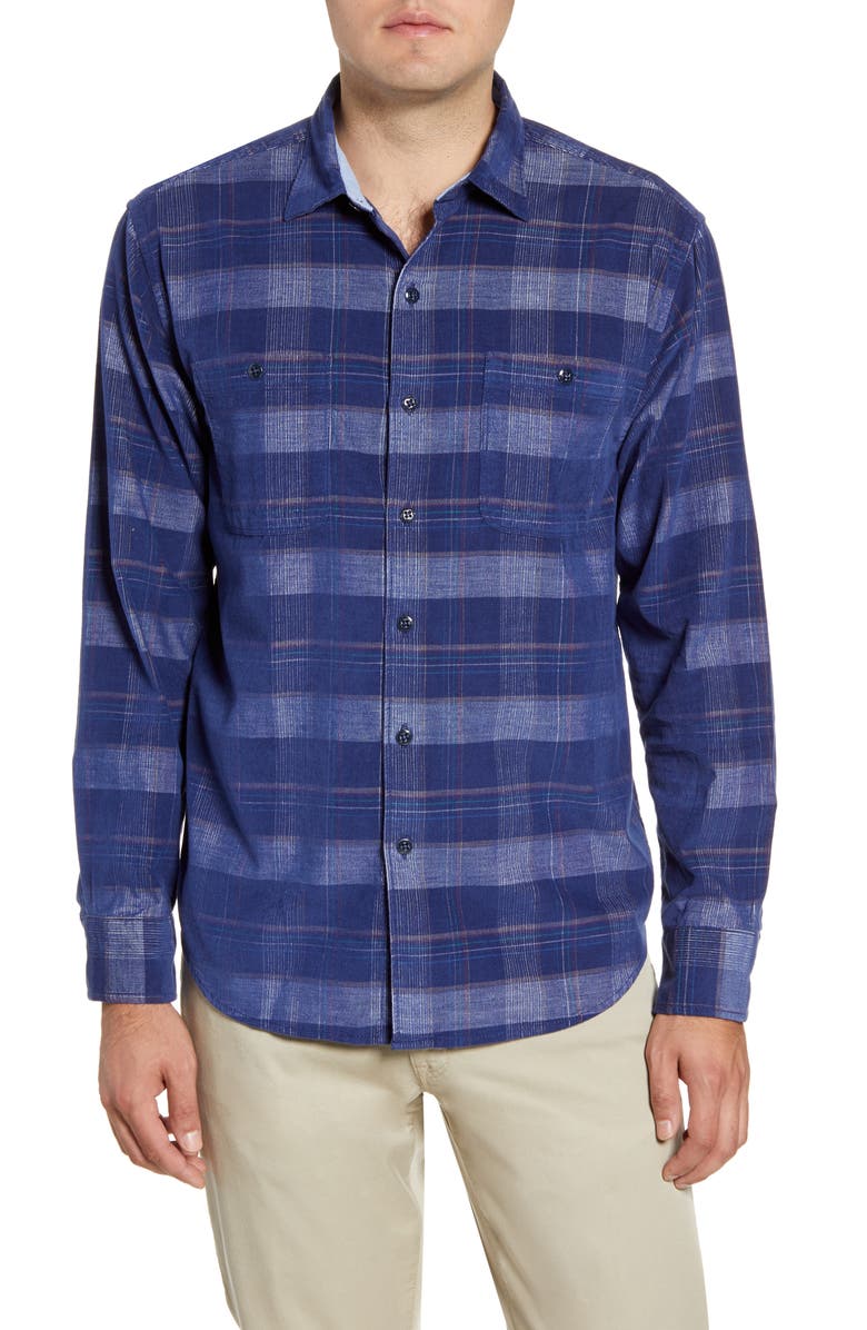 Tommy Bahama Men's Plaid Print Button up Shirt Blue Size Large
