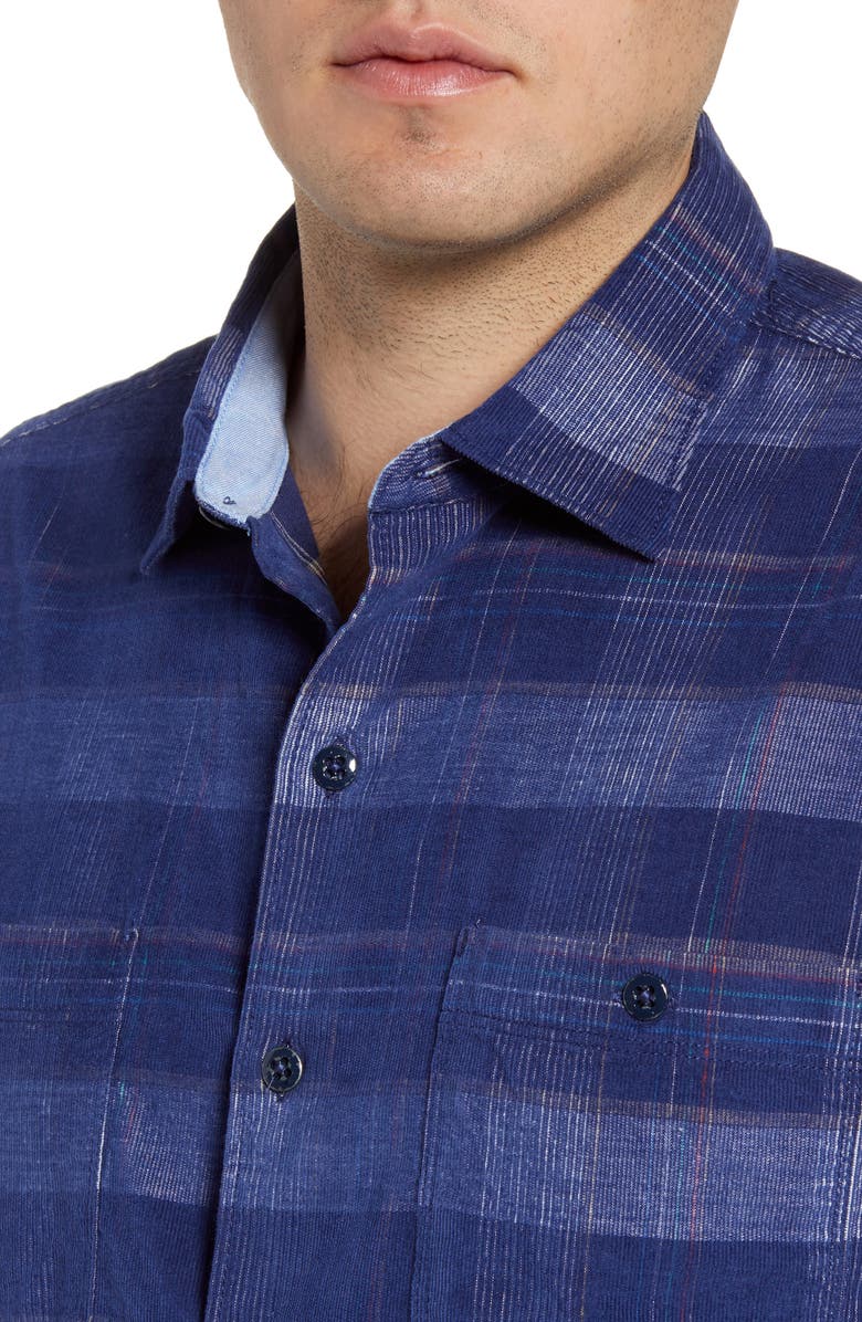 Tommy Bahama Men's Plaid Print Button up Shirt Blue Size Large