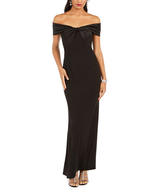 Eliza J Women's Satin Bow Off the Shoulder Gown Black Size 14
