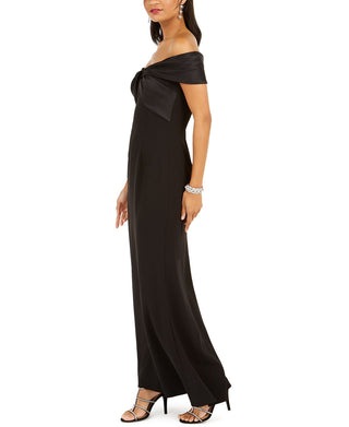 Eliza J Women's Satin Bow Off the Shoulder Gown Black Size 14