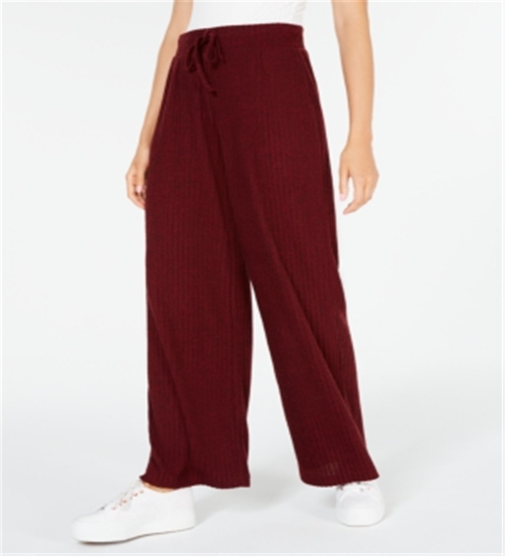 Hippie Rose Women's Tie Ribbed Wide Leg Casual Pants Red Size Medium