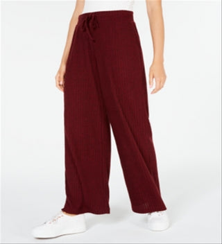 Hippie Rose Women's Tie Ribbed Wide Leg Casual Pants Red Size Medium