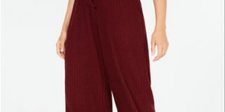 Hippie Rose Women's Tie Ribbed Wide Leg Casual Pants Red Size Medium