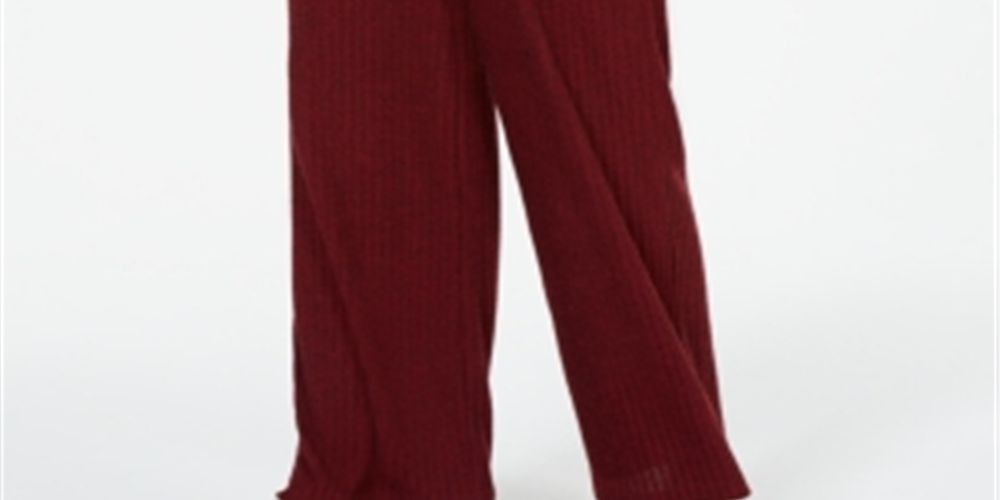 Hippie Rose Women's Tie Ribbed Wide Leg Casual Pants Red Size Medium