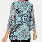 JM Collection Women's Printed Embellished Top Blue Size Petite S