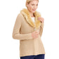 JM Collection Women's Holiday Party Faux Fur Collar Sweater Brown Size Small