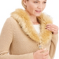JM Collection Women's Holiday Party Faux Fur Collar Sweater Brown Size Small