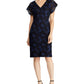 Ralph Lauren Women's Embroidered Lace Petal Sleeve V Neck Knee Length Sheath Dress Blue Size 4