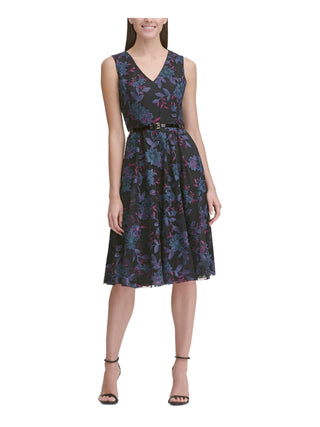 Tommy Hilfiger Women's Belted Embroidered Fit & Flare Dress Black Size 6