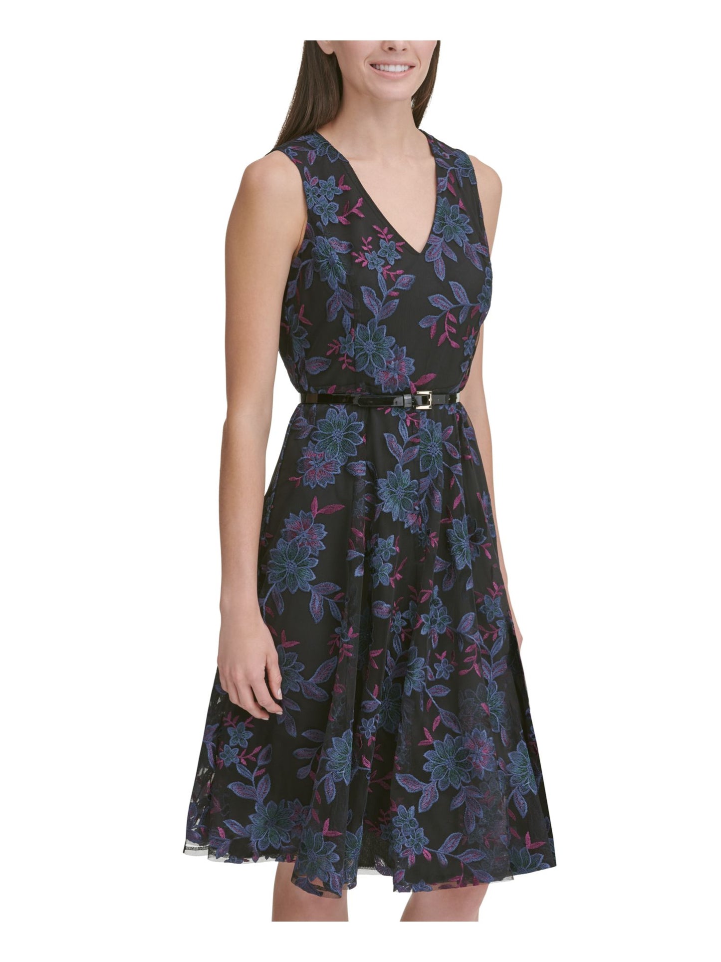 Tommy Hilfiger Women's Belted Embroidered Fit & Flare Dress Black Size 6