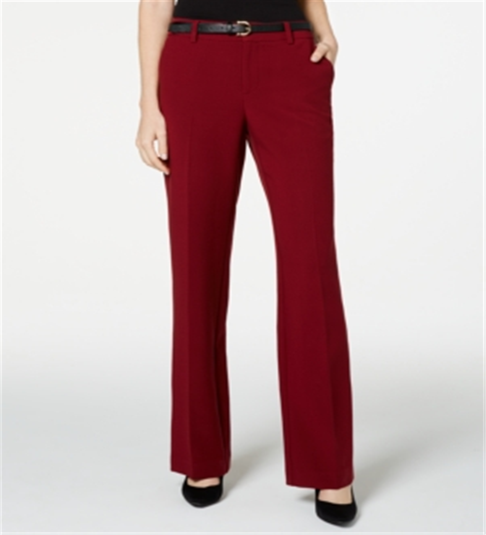 Charter Club Women's Belted Tummy Control Trousers Red Size 4