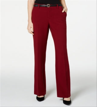 Charter Club Women's Belted Tummy Control Trousers Red Size 4