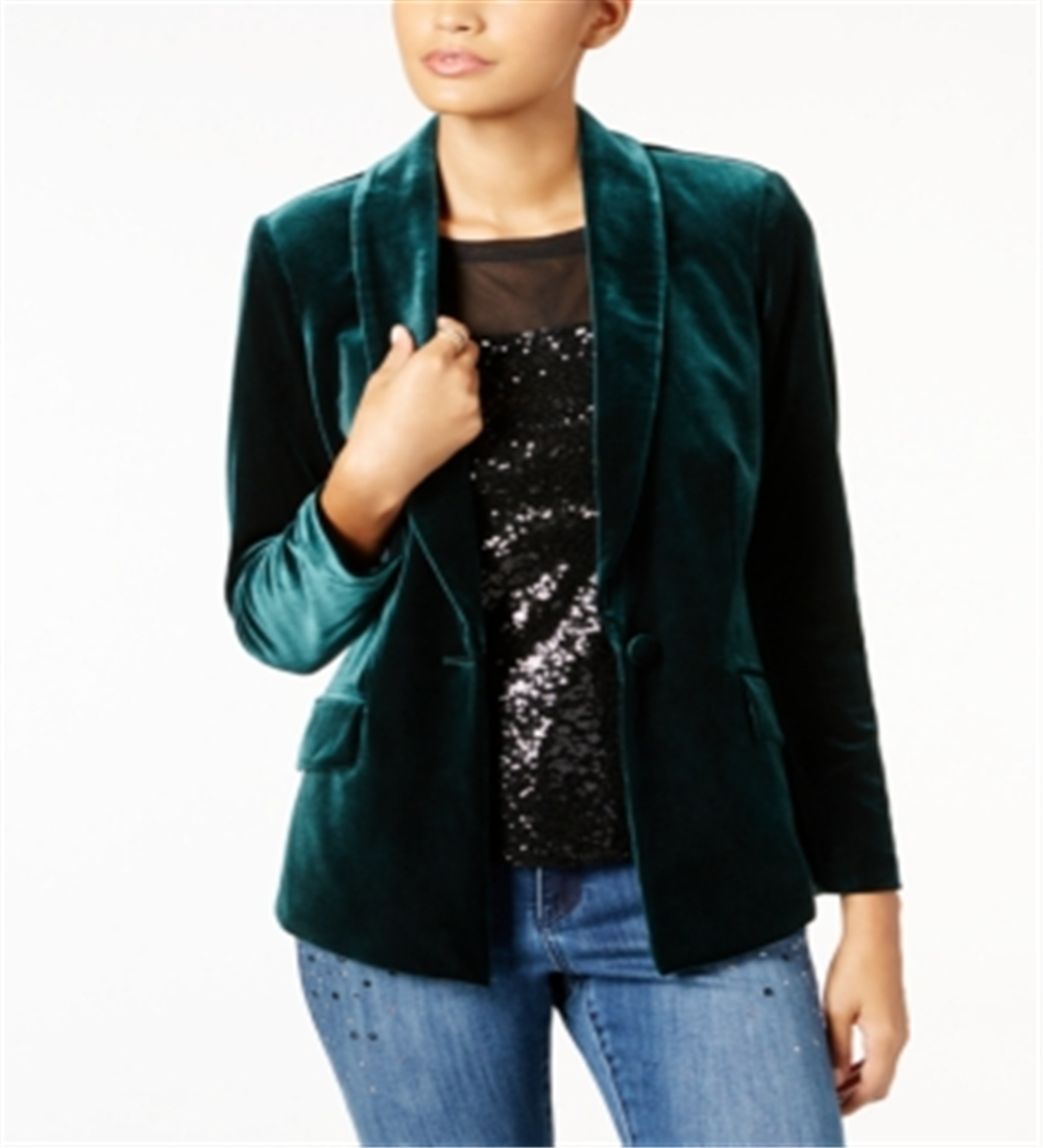 INC International Concepts Women's Velvet Blazer Green Size Petite S