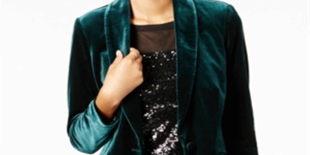 INC International Concepts Women's Velvet Blazer Green Size Petite S