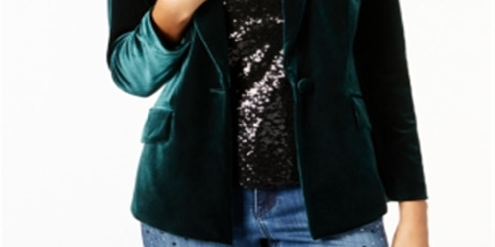 INC International Concepts Women's Velvet Blazer Green Size Petite S