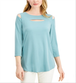 Alfani Women's Front Cutout Cold-Shoulder Top -Green Size X-Large