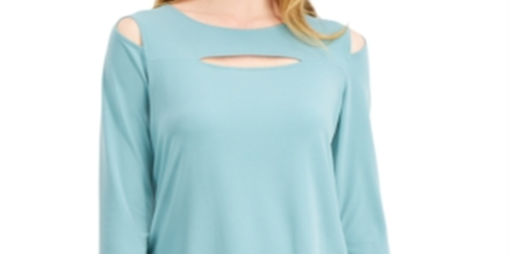 Alfani Women's Front Cutout Cold-Shoulder Top -Green Size X-Large