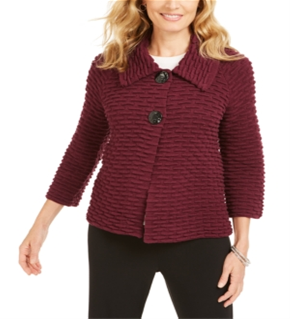 JM Collection Women's Holiday Party Textured Sweater Jacket Purple Size XX-Large