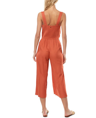 O'Neill Women's Rompers SPC Shawn Button Front Sleeveless Crop Jumpsuit Brown Size Medium