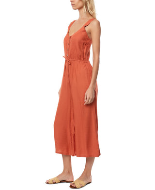 O'Neill Women's Rompers SPC Shawn Button Front Sleeveless Crop Jumpsuit Brown Size Medium