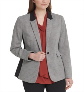 DKNY Women's One Button Knit Blazer Gray Size 12