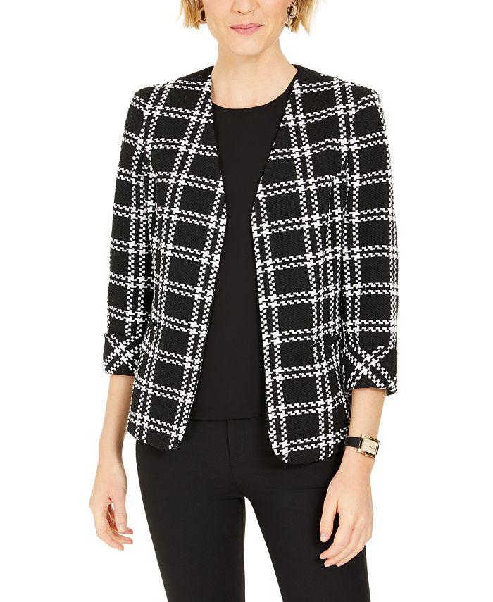 Kasper Women's Plaid Wear to Work Jacket Black Size 16