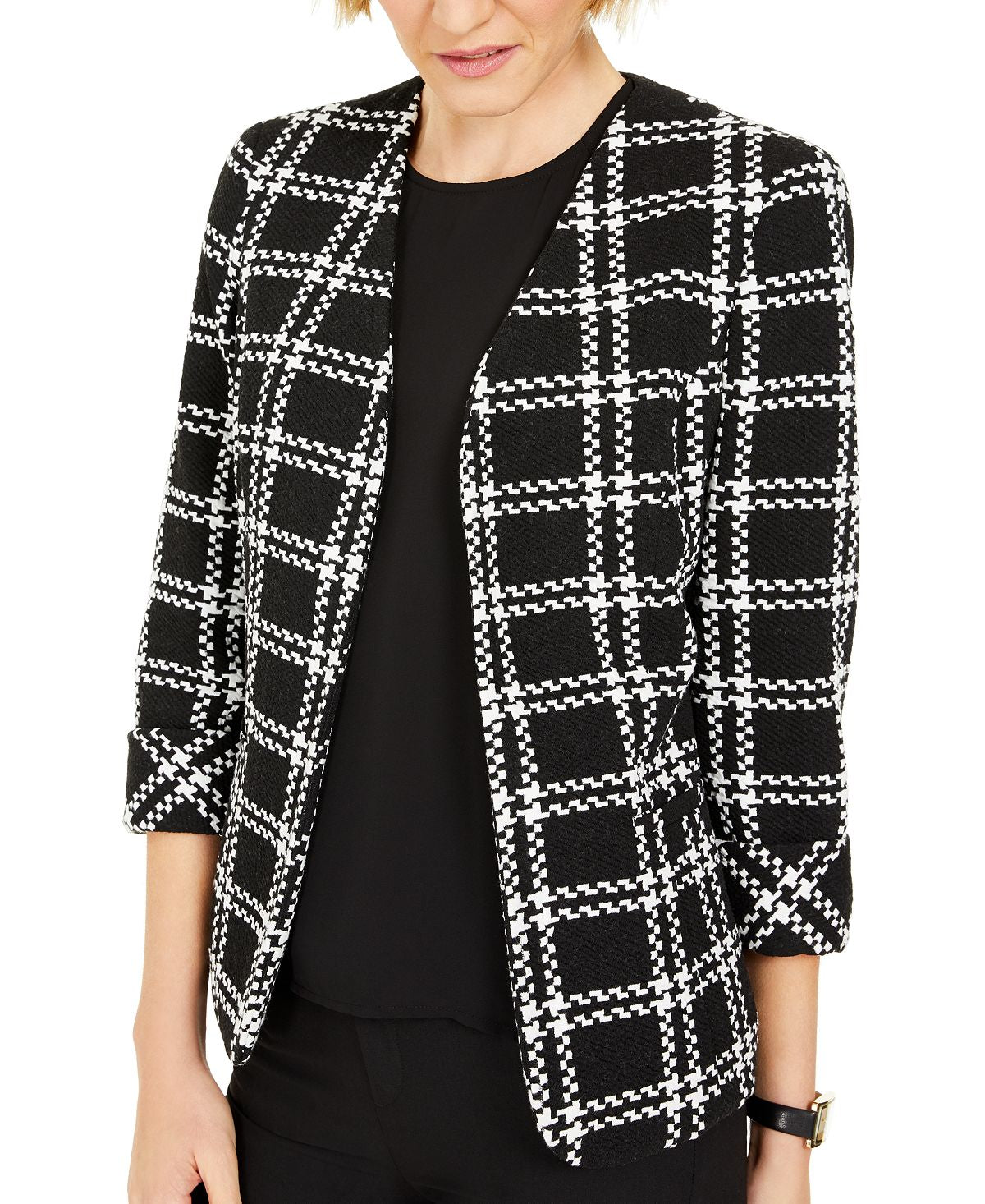 Kasper Women's Plaid Wear to Work Jacket Black Size 16