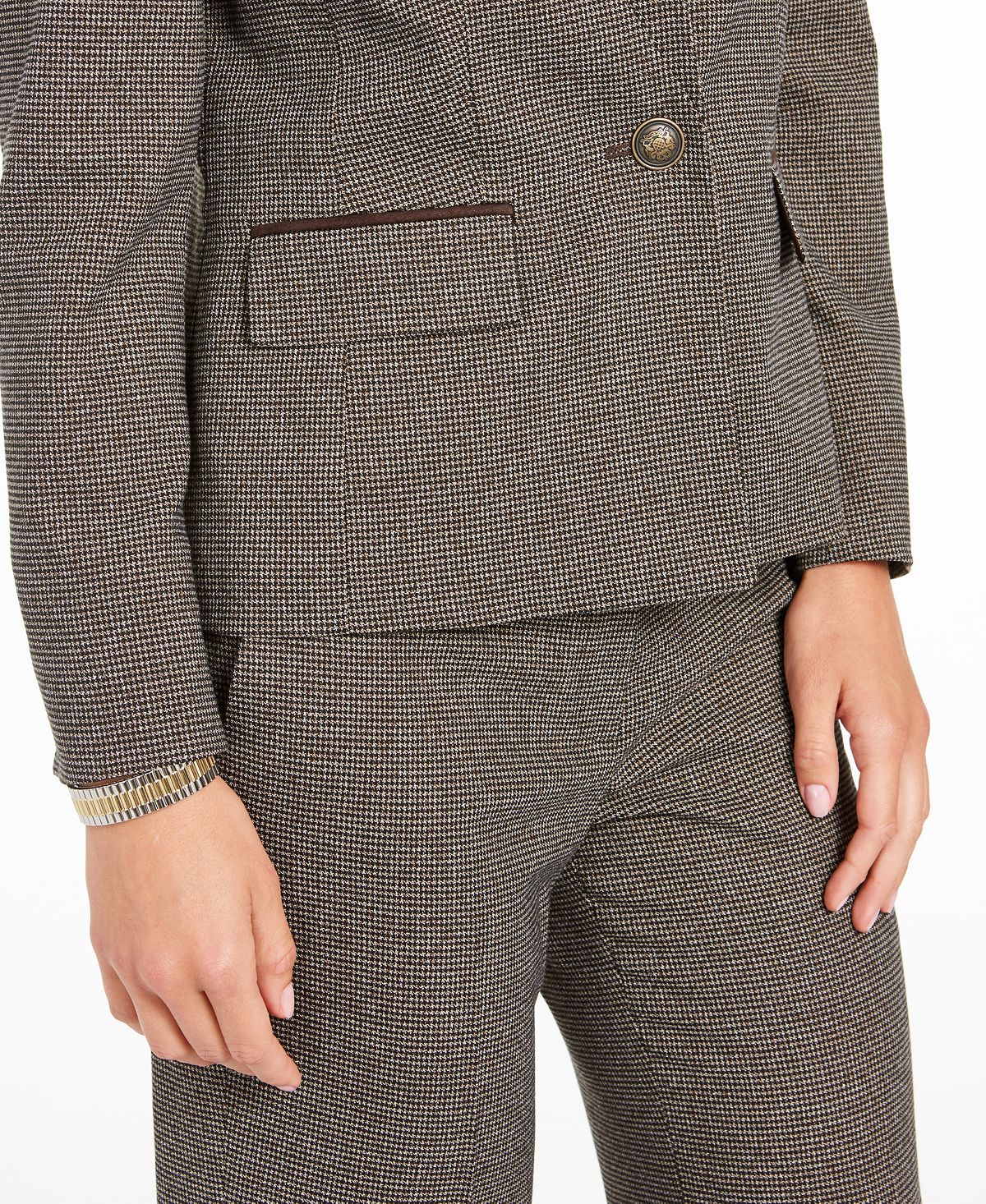 Kasper Women's Houndstooth Print Blazer Brown Size 4 Petite