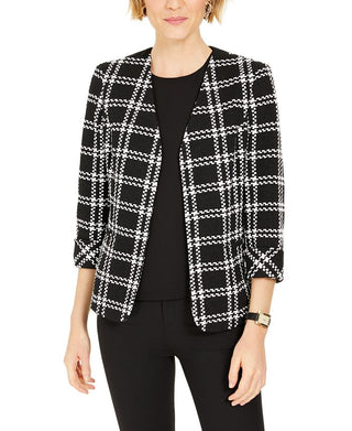 Kasper Women's Plaid Open Front Jacket Black Size 18