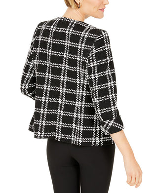 Kasper Women's Plaid Open Front Jacket Black Size 18