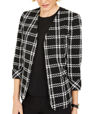 Kasper Women's Plaid Open Front Jacket Black Size 18