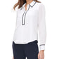 Tommy Hilfiger Women's Button Down Ribbon Collard Top White Size Small