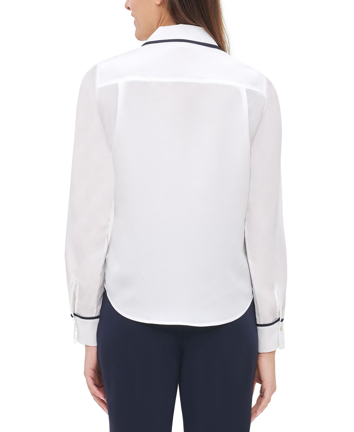 Tommy Hilfiger Women's Button Down Ribbon Collard Top White Size Small