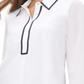 Tommy Hilfiger Women's Button Down Ribbon Collard Top White Size Small
