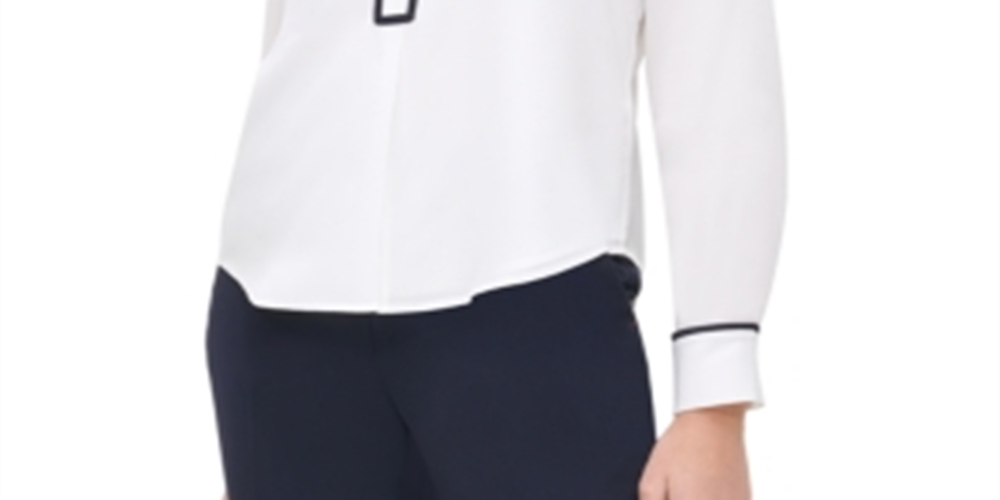 Tommy Hilfiger Women's Button Down Ribbon Collard Top White Size Small