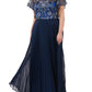 JM Collection Women's Short Sleeve Maxi Accordion Pleat Formal Dress Blue Size 12