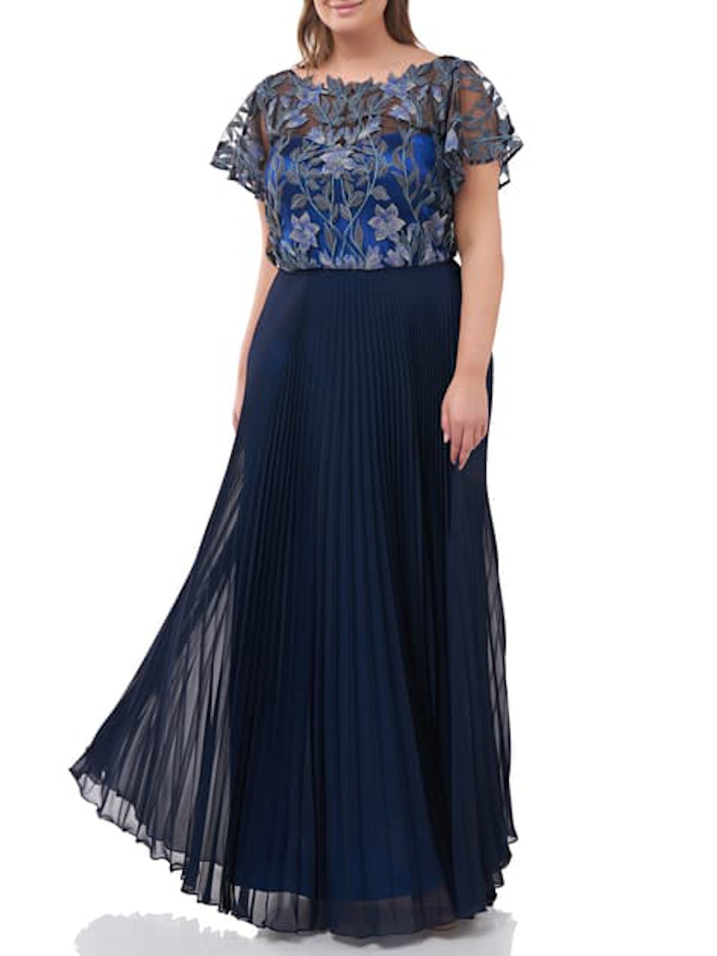 JM Collection Women's Short Sleeve Maxi Accordion Pleat Formal Dress Blue Size 12