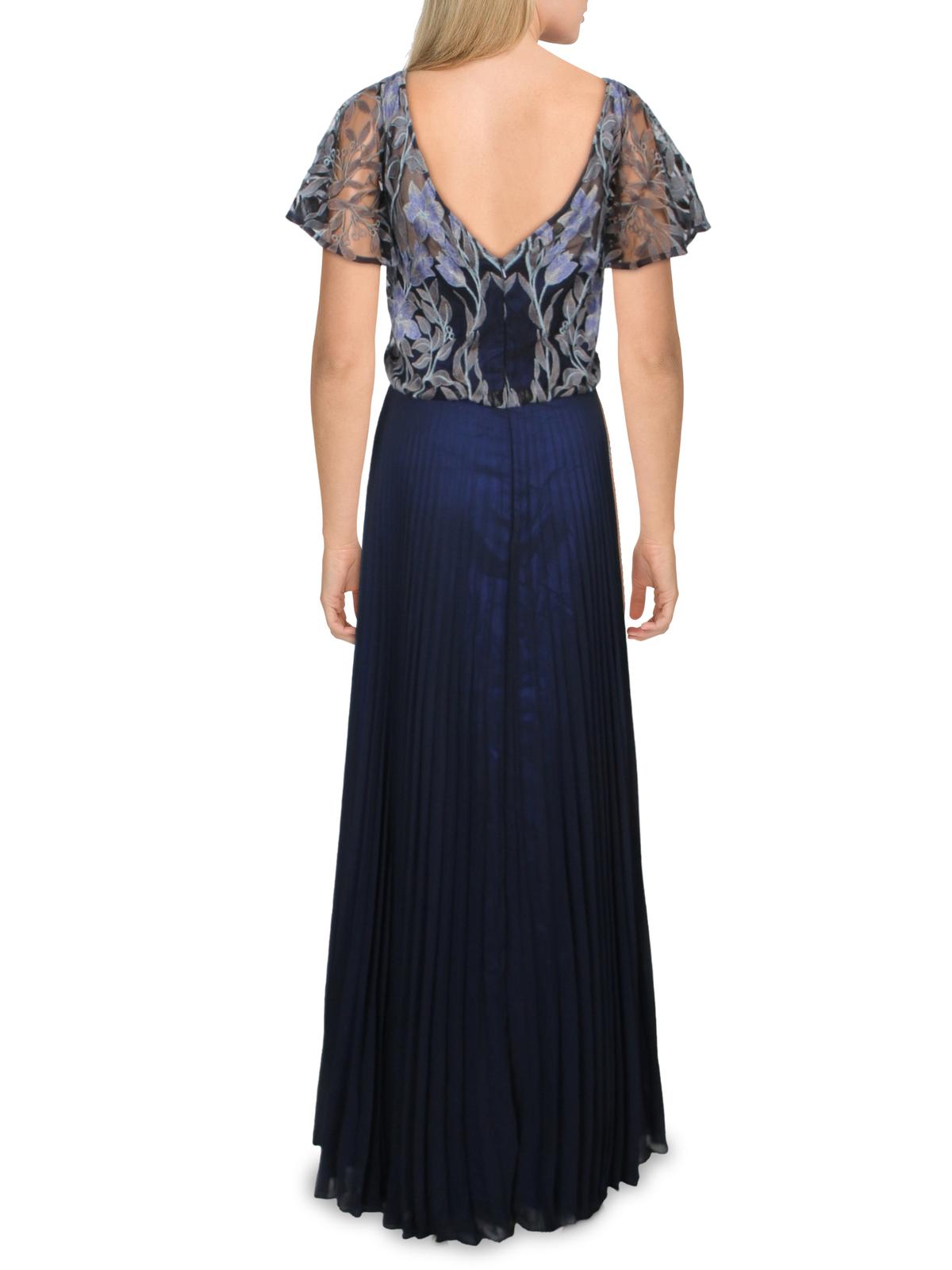 JM Collection Women's Short Sleeve Maxi Accordion Pleat Formal Dress Blue Size 12
