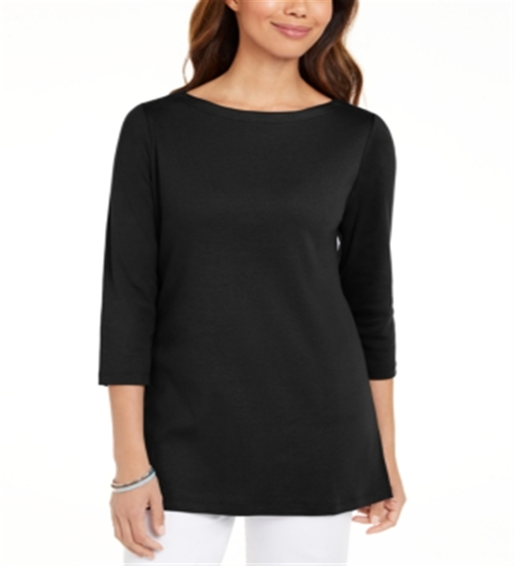 Karen Scott Women's Cotton 3/4 Sleeve Tunic Black Size Large