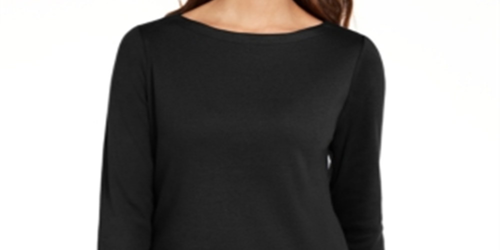 Karen Scott Women's Cotton 3/4 Sleeve Tunic Black Size Large