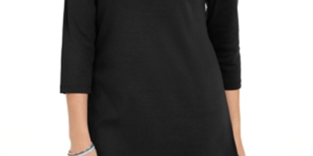 Karen Scott Women's Cotton 3/4 Sleeve Tunic Black Size Large