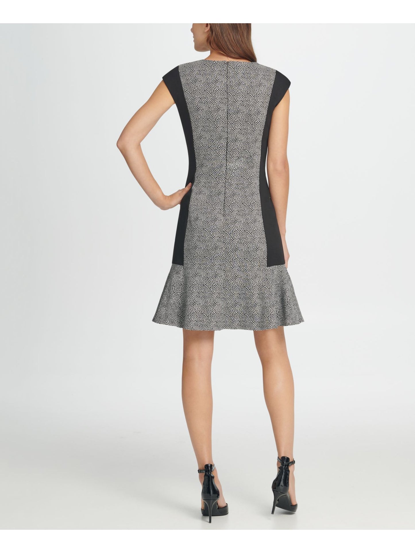 DKNY Women's Colorblock Millenium Flounce Shift Dress Black Size 10